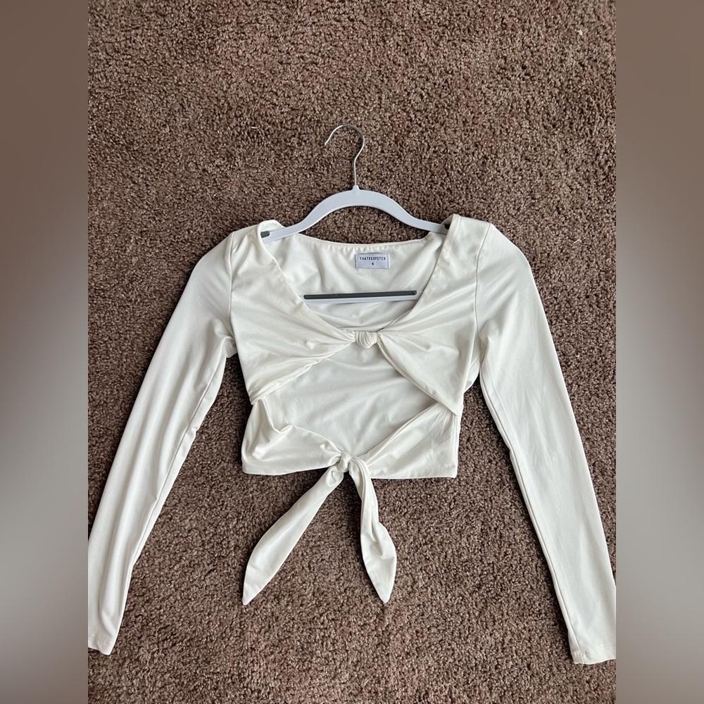 THATS SO FETCH White Double Tie Front Crop Top